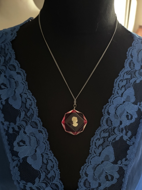 Red lucite cameo necklace 